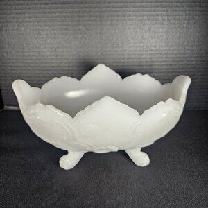 Milk Glass Footed Bowl Jeanette Glass Company "Lombardi" Cameo Line Console Bowl